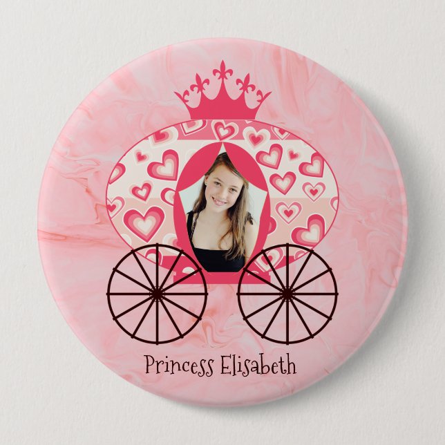 Fairytale Royal Princess Carriage Girl Birthday Button (Front)