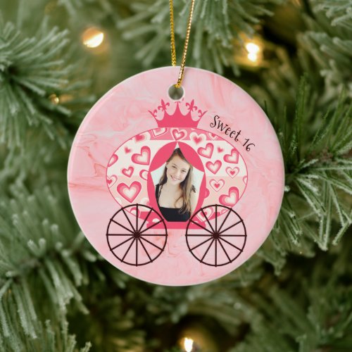 Fairytale Royal Princess Carriage Girl Birthday Ceramic Ornament