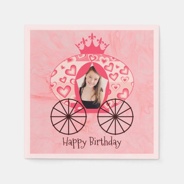 Fairytale Royal Princess Carriage Girl Birthday Napkins (Front)