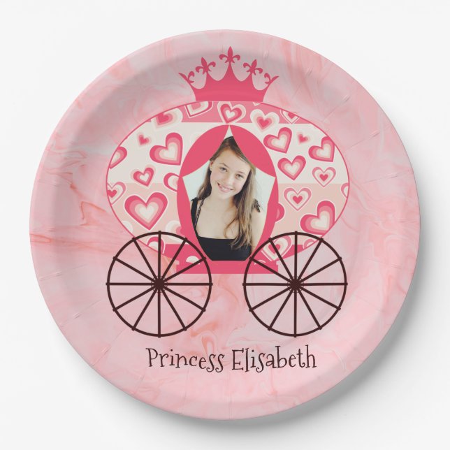 Fairytale Royal Princess Carriage Girl Birthday  Paper Plates (Front)