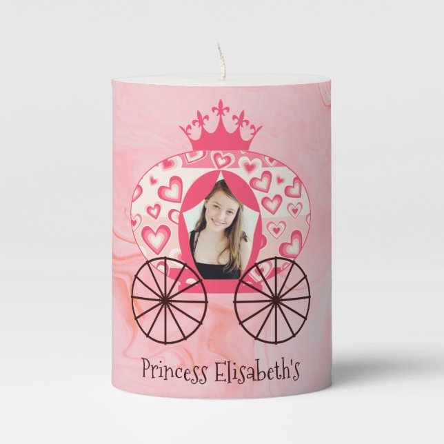Fairytale Royal Princess Carriage Girl Birthday  Pillar Candle (Front)