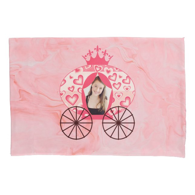 Fairytale Royal Princess Carriage Girl Birthday Pillow Case (Front)