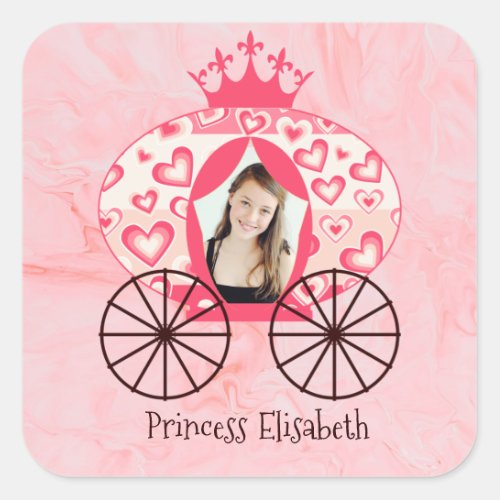 Fairytale Royal Princess Carriage Girl Birthday Square Sticker