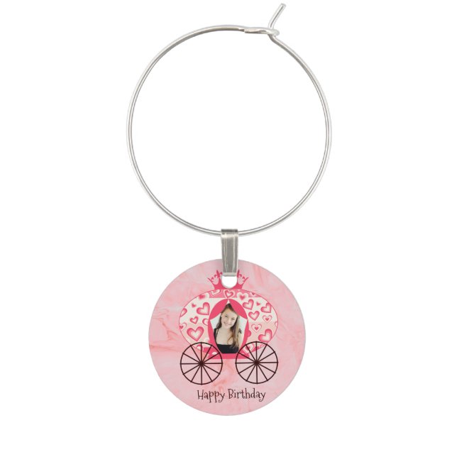 Fairytale Royal Princess Carriage Girl Birthday  Wine Charm (Front)