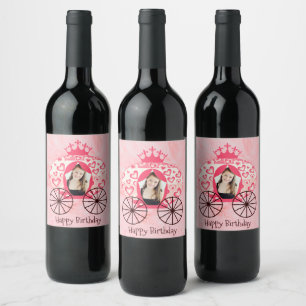 Fairytale Royal Princess Carriage Girl Birthday Wine Label