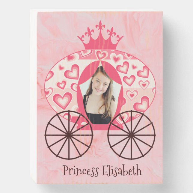 Fairytale Royal Princess Carriage Girl Birthday Wooden Box Sign (Front Vertical)