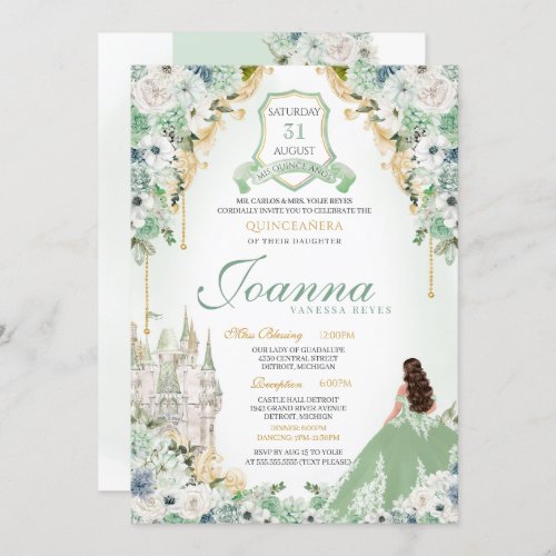 Fairytale Royal Princess Light Mint Green Quince Invitation