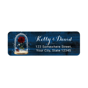 Fairytale Rustic Navy Blue Rose Dome Address Label