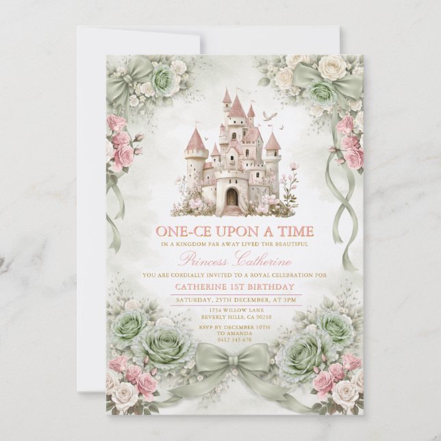 Fairytale Sage Green Princess Birthday Invitation (Front)