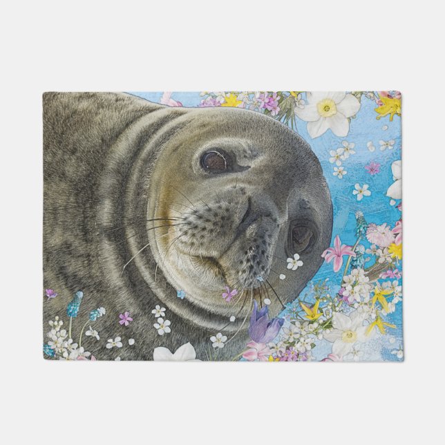 Fairytale Sealion in Ocean of Flowers Doormat (Front)