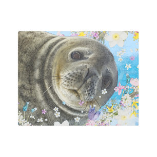 Fairytale Sealion in Ocean of Flowers Metal Print