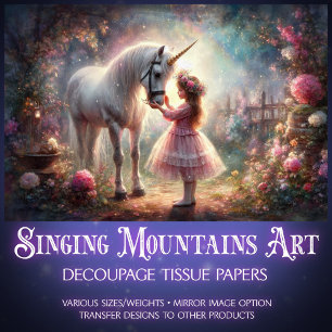 Fairytale Secret Garden Unicorn Girl Decoupage  Tissue Paper