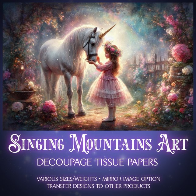 Fairytale Secret Garden Unicorn Girl Decoupage  Tissue Paper (Creator Uploaded)