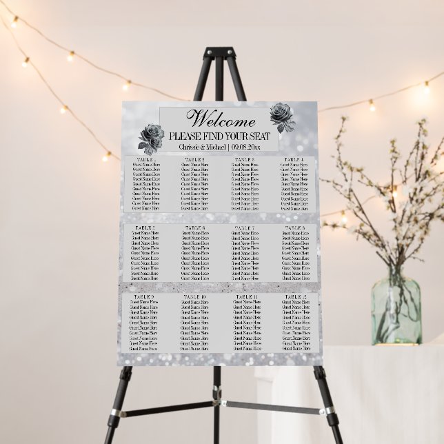 Fairytale Silver Glitter Wedding Seating Chart Foam Board (In Situ (Stand))