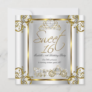 Fairytale Sweet 16 16th Birthday Gold Silver 2 Invitation