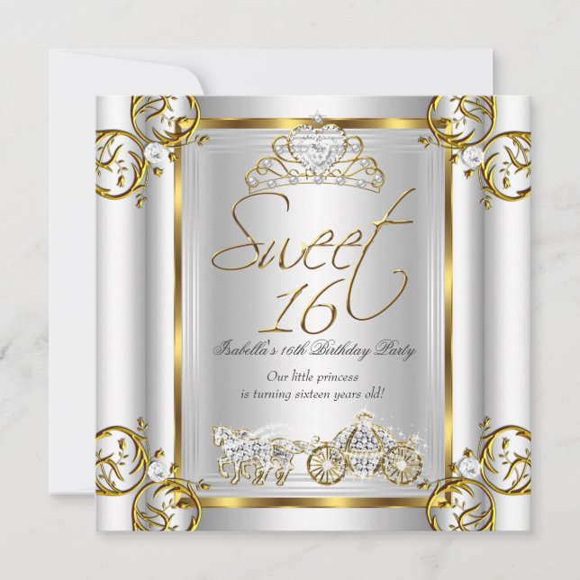 Fairytale Sweet 16 16th Birthday Gold Silver 2 Invitation (Front)