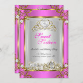 Fairytale Sweet 16 16th Birthday Hot Pink Gold Invitation (Front/Back)