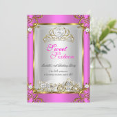 Fairytale Sweet 16 16th Birthday Hot Pink Gold Invitation (Standing Front)
