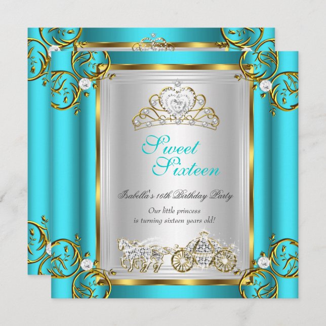 Fairytale Sweet 16 16th Birthday Turquoise Teal 2 Invitation (Front/Back)