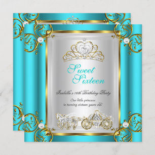 Fairytale Sweet 16 16th Birthday Turquoise Teal 2 Invitation