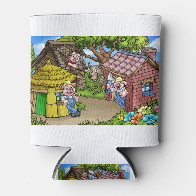 Fairytale The Three Little Pigs Cartoon Scene Can Cooler (Front)