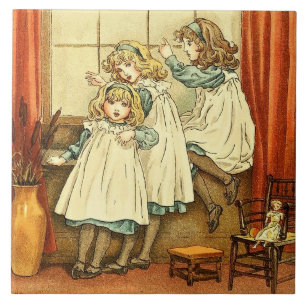 Fairytale Three Girls Window Kate Greenaway Ceramic Tile
