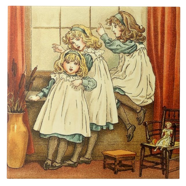 Fairytale Three Girls Window Kate Greenaway   Ceramic Tile (Front)