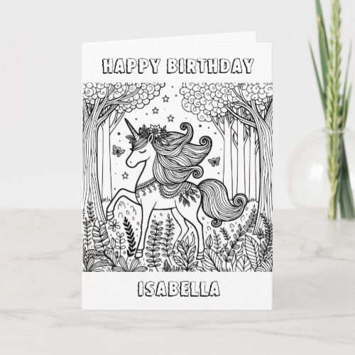 Fairytale Unicorn Coloring Birthday Card