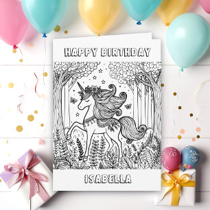 Fairytale Unicorn Coloring Birthday Card