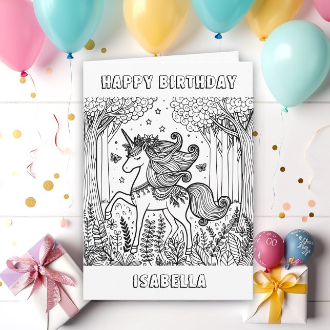 Fairytale Unicorn Coloring Birthday Card (Creator Uploaded)