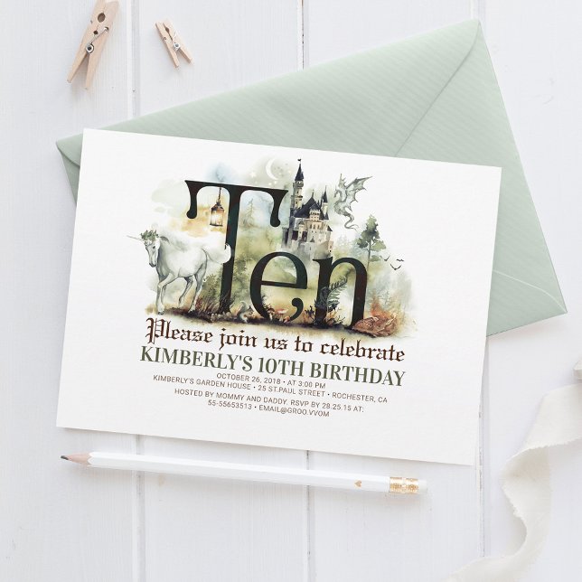 Fairytale Unicorn Dragon Magic Castle 10 Birthday Invitation (Creator Uploaded)