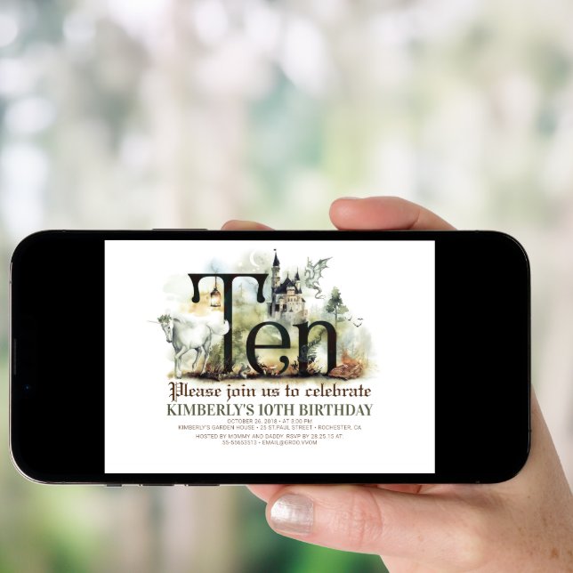Fairytale Unicorn Dragon Magic Castle 10 Birthday Invitation (Front Digital)