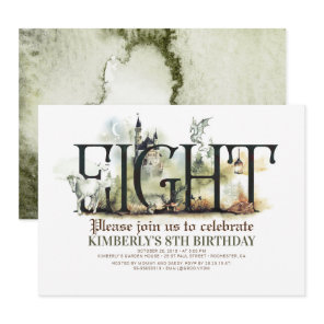 Fairytale Unicorn Dragon Magic Castle 8th Birthday Invitation
