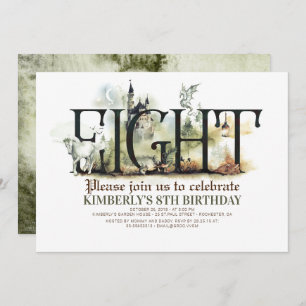 Fairytale Unicorn Dragon Magic Castle 8th Birthday Invitation