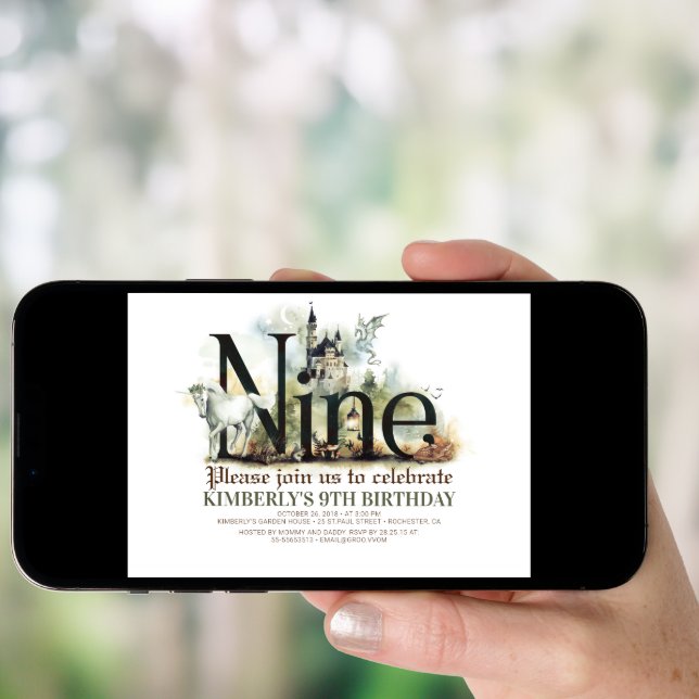 Fairytale Unicorn Dragon Magic Castle 9 Birthday Invitation (Front Digital)