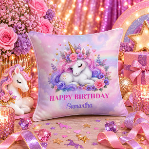 Fairytale Unicorn Girl Birthday Magical Dream Pill Throw Pillow