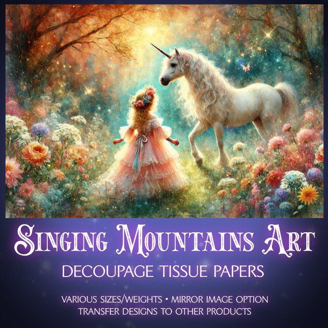 Fairytale Unicorn Little Flower Girl Decoupage  Tissue Paper (Creator Uploaded)