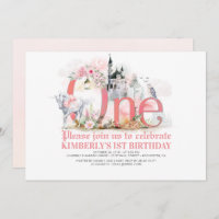 Fairytale Unicorn Princess Castle 1st Birthday Invitation