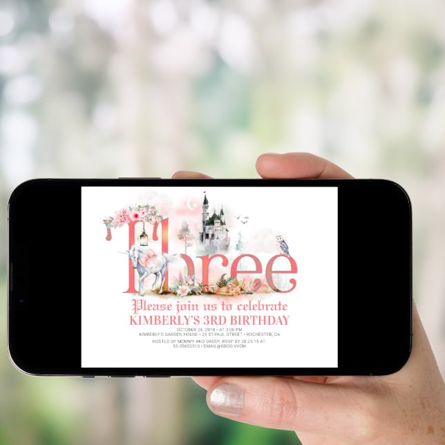 Fairytale Unicorn Princess Castle 3rd Birthday Invitation (Front Digital)