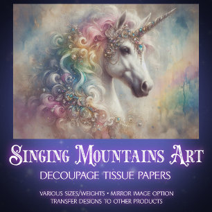  Fairytale Unicorn Rainbow Watercolor Decoupage  Tissue Paper