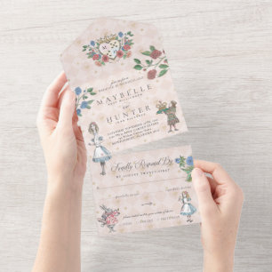 Fairytale Vintage Alice in Wonderland Storybook All In One Invitation