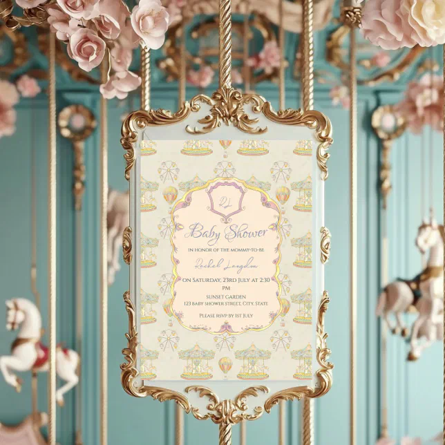 Fairytale Vintage Amusement Park Baby Shower Invitation