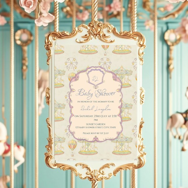 Fairytale Vintage Amusement Park Baby Shower Invitation (Creator Uploaded)