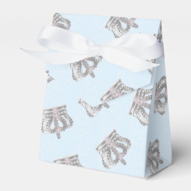 Fairytale Vintage Crown Blue Party Favor Boxes (Front Side)