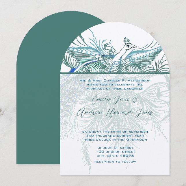 Fairytale Vintage Peacock Love Birds Wedding  Invitation (Front/Back)