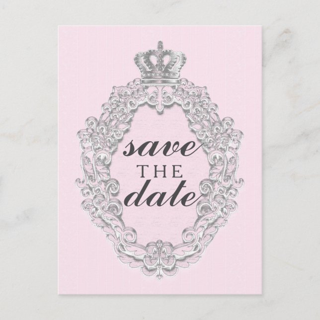 Fairytale Vintage Pink Princess SAVE DATE Postcard (Front)