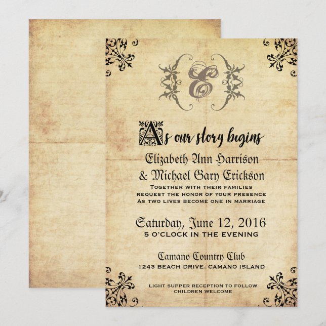 Fairytale Vintage Wedding Invitation (Front/Back)