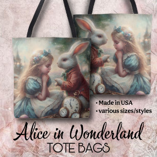 Fairytale Vintage Wonderland Art Alice Rabbit Tote Bag