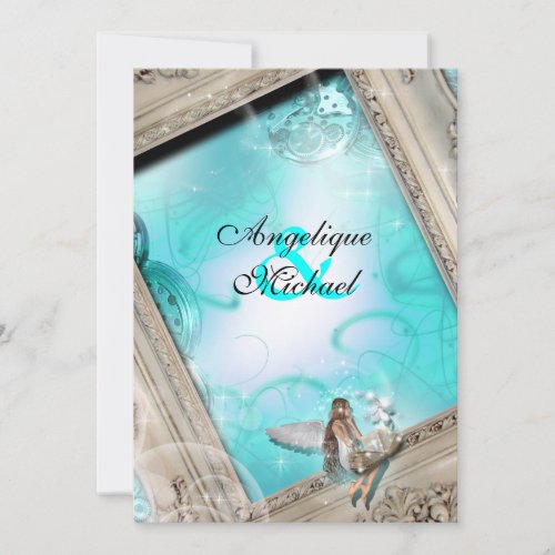 Fairytale wedding aqua blue card