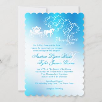 Fairytale Wedding Carriage Peacock Blue Invitation